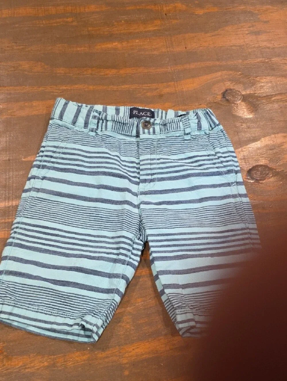 The Children's Place Light Blue and Navy Striped Swim Board Shorts